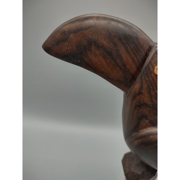 Vintage 12" Toucan Carved Wood Folk Art Sculpture, Two Pieces, MCM Bird Parrot - Picture 8 of 16